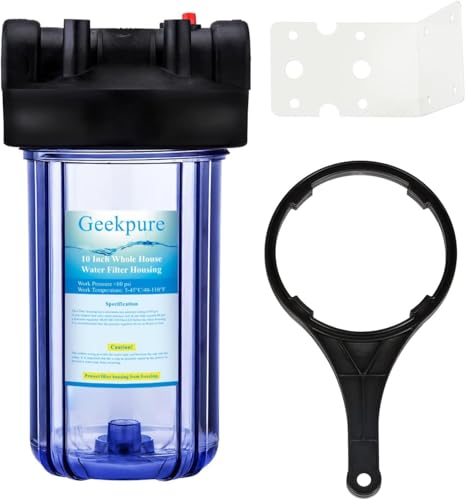 Geekpure 10 Inch Big Clear Water Filter Housing 4.5\" x 10\" for Whole House Water Filtration -1\" Plastic Port