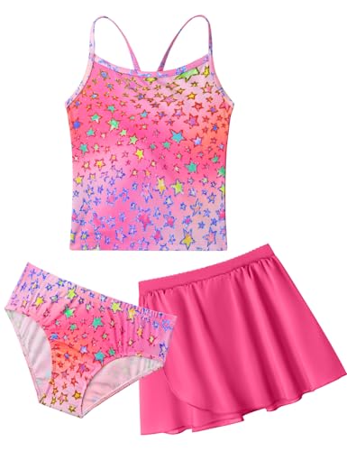 Image of Girls Swimsuit 3 Piece Sleeveless Bathing Suit Sets with Skirt Swimwear Rash Guard for Kids Beach UPF 50+ Sun Protection