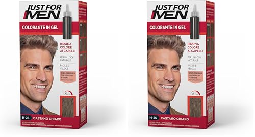 Just For Men Colorante In Gel, Tinta Semipermanente Per Capelli Uomo, Senza Ammoniaca, Con Cheratina E Vitamina E Per Capelli Forti, Colore Castano Chiaro, H25 (Confezione da 2)