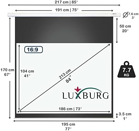 Luxburg 80" 186x104 cm 16:9 Full HD 3D Electric Motorised Projector Projection Screen - Matt White Screen (73"x 41") Wall or Ceiling mountable - with Remote Control