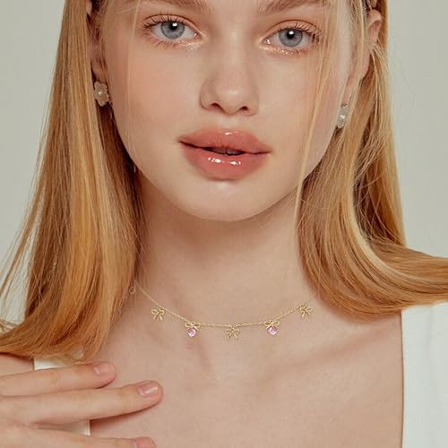 Sonateomber Dainty Gold Charm Choker Necklaces for Women, Square Emerald Heart Bow Cross Pendant Adjustable Chain Wedding Prom Jewelry Gifts2