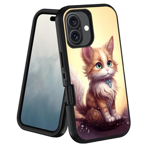 stmedazm for iPhone 16 Case, Military Grade Heavy Duty [3-Layer] Dustproof Shockproof Drop Full-Body Protective Case for iPhone 16 (6.1 Inch, 2024), Cute Cat