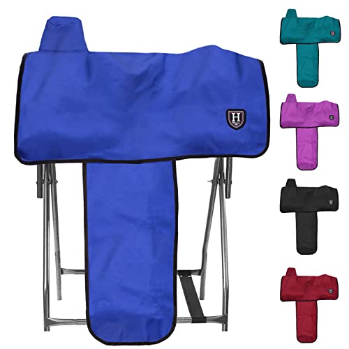 Image of Harrison Howard Long-Lasting 6 Elastic Straps 600 Denier Waterproof Western Saddle Cover-Blue