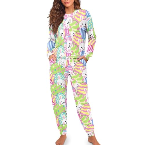 Genérico Pijama Mujer Verano Algodón Conjuntos De Pijama Impreso 2 Piezas Ropa De Dormir Cuello Redondo Pijamas Largo Suave Camiseta Manga Larga Y Pantalones, verde, XXXL