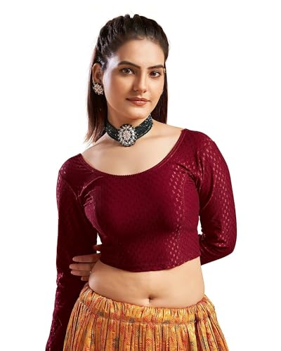 themilestocks TMS Women's Blouses Readymade Gold Stretchable Saree Crop Top