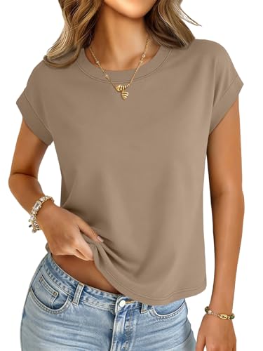 Image of UNCLECAT Womens Crop Tops Loose Fit Cap Short Sleeve Summer Tee | Crew Neck, Solid Color, Graphic, Casual, Going Out, Trendy Outfits, Fashion Clothes, Daily Wear, Work, Vacation