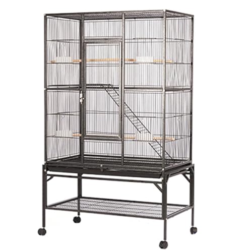 Nihig 鳥ケージ 大型 インコ 鳥かご 高強度 大きい 鳥小屋 80x46x134cm キャスター付き 簡単に移動できる お手入れ簡単 大型オウム 取り外し可能なトレイ付き オウム ラブバードフィンチ モモンガ対応 鳩 チンチラ日本語説明書 (ブラック