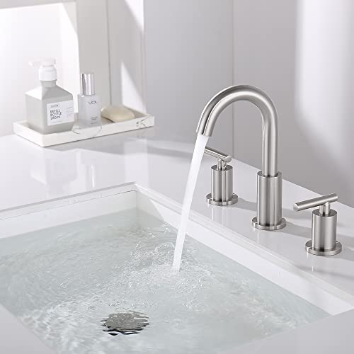 Widespread Bathroom Faucet With Sink Drain And Supply Hose, Brushed Nickel 3 Hole Faucet For Bathroom Sink, Childano Satin Nickel 2-Handle Bathroom Faucet Ch2183Bn #TOP5