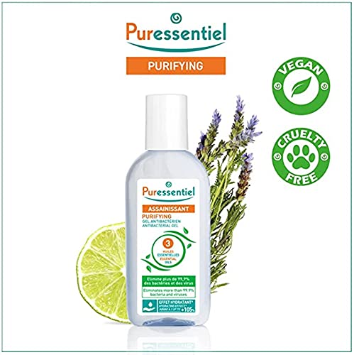 PURESSENTIEL - Purifying Antibacterial Gel - Hand Sanitizer and Moisturizing Gel with 3 Essential Oils & Aloe vera - Kills harmful germs and bacteria in 30 seconds - 80 ml