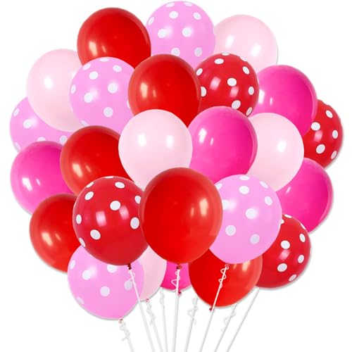 Strawberry Balloons Set 12 Inch Red Pink Polka Dot Latex Balloons