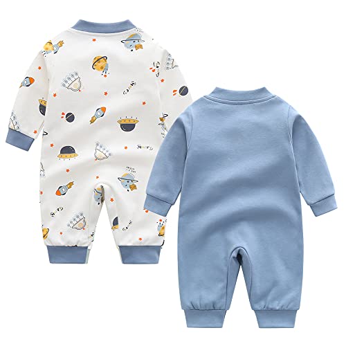 Newborn Baby Boys 2 Pack Cotton Romper Outfits Infant Long Sleeve One-Piece Toddler Button Jumpsuits2