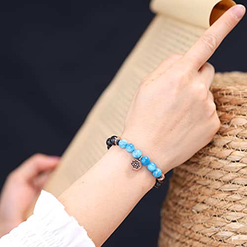 Pulsera de turmalina negra COAI contra malas energías con amuleto de loto y piedras naturales 2