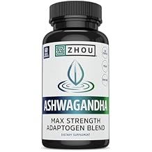 Zhou Nutrition Ashwagandha Capsules, Mood Enhancer, Energy Boost, Blend of Rhodiola, Holy Basil, Cordyceps, Reishi & Ashwagandha Supplement, 30 Servings, 60 Capsules