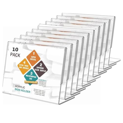10Pack Slant Back Acrylic Sign Holder 4x6 inches, Clear Vertical Picture Frames, Desktop Flyer Holder Document Holder Paper Display Stand (10 Transparent)