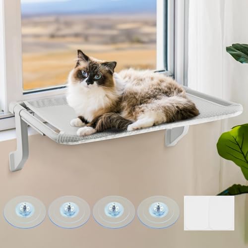 Maxetodo Perchoir de fenêtre en Maille et Lit pour Chats Hamac sur Radiateur Hiver avec 4 ventouses puissantes Couchage et mobilier pour Chats Capacité de Charge