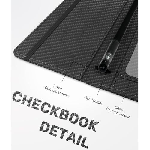 Image of Printed Checkbook Cover, RFID Blocking Checkbook, Stylish, Lightweight, Slim Durable, Multi-Functional Checkbook Holder for Personal and Business Checks (Black Carbon)