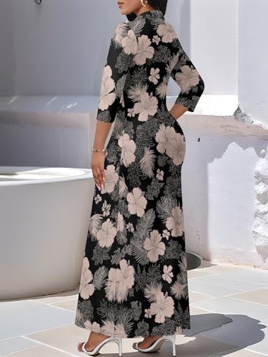 Image of PinkPatty Women's Casual 3 /4 Sleeve Polo V Neck Bodycon Maxi Dress