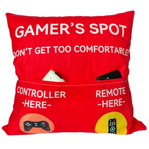 ZUYUROU Gamer Gifts, Pocket Design Throw Pillow Covers 18 x 18 Inch, Gaming Room Décor Stocking Stuffers Easter Basket Stuffers for Teen Boys Girls Men Father Boyfriends-Red
