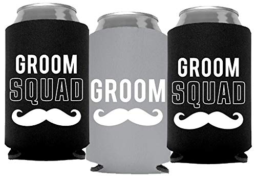Groom and Groom Squad Can Coolers, Set of 12 - Bachelor Party Favors For Men, Perfect Gifts for Groomsmen and Bachelor Crew, Party Accessories and Decorations for Men (Frost Grey)