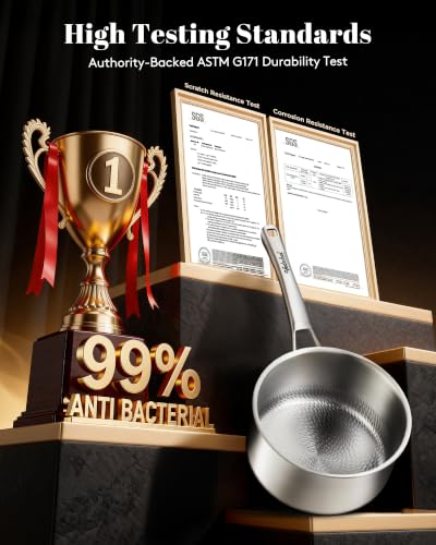 Image of Titanium sauce pans for cooking, 1.5&2.5QT Pure Titanium Hammered Pro with Two Lids, Non-Toxic Skillet for Cooking, PFAS /PFOA /PTFE Free Cookware, Dishwasher&Oven Safe, Kitchen Induction Compatible