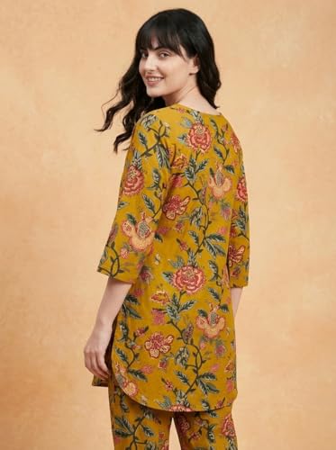 Image of Bee M Pee Designer Trendy Floral Printed Cotton Kurta Coord Sets for Women | Stylish Casual Tunic Kurti Set with Pant for Woman for Office