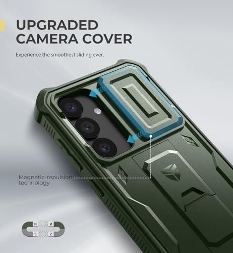 Image of Dexnor for Samsung Galaxy S25 Case with Built-in Slide Camera Cover & Screen Protector & Kickstand,Heavy-Duty Shockproof Rugged Case Full-Body Bumper Protective Cover for Galaxy S25(2025),Army Green