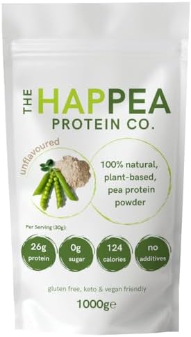 HAPPEA 1 kg Hochwertiges Vegan Erbsenprotein Pulver - 85% Protein - Veganes Proteinpulver, Geschmacksneutral, Ohne Zucker, Ideal für Muskelaufbau & Diät, Hoch Löslich, 100% GVO-fre