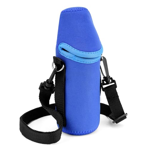 Linkidea Disposable Water Bottle Carrier with Shoulder Strap Compatible with 16.9 Fl Oz Crystal Geyser, Arrowhead, Insulated Neoprene Plastic Bottled Water Sling Bag (1 Pack/Blue)
