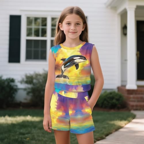 ZFRXIGN Summer Clothes for Teen Girls 5-14 Years Tracksuit Outfit 2 Piece Travel Set Sleeveless Tank Top for Holiday3