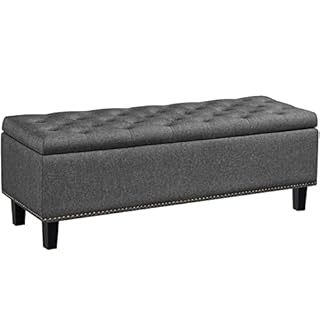 Yaheetech Polyester Ottoman with Storage Classic 125-Centimetre Entryway Footstool with Storage Coffee Table Footstool Bench Multipurpose Foot Rest Sofa Stool Dark Grey