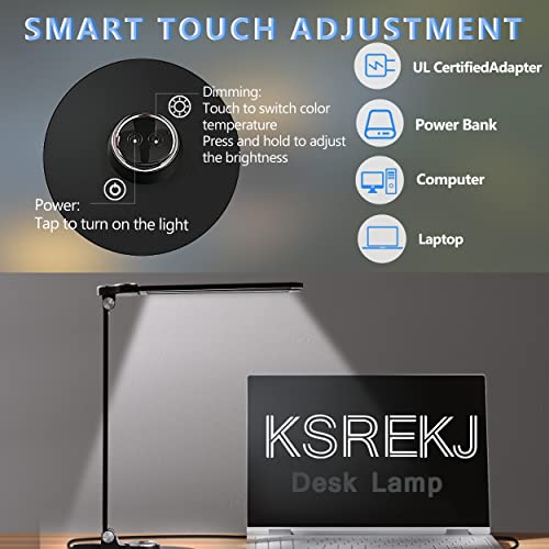 Ksrekj Adjustable Foldable Desk Lamps For Home Office - Double Swing Led Desk Light With Memory Function, Touch Control Desktop Lamp Dimmable Table Desk Light For Work/Study/Craft #TOP2
