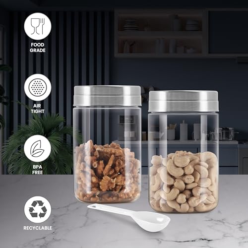 Image of MILTON Steel Seal 750 Airtight Food Grade Modular Plastic Container | BPA Free, Stackable & Transparent | Wide Mouth with See-Through Lid | Ideal for Cereals, Pulses, Spices, Set of 3, 750 ml each