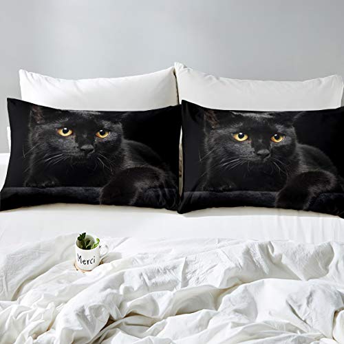 Cat Comforter Cover Pet Cats Pattern Bedding Set Cute Kitten Duvet Cover For Children Kids Boys Girls Lightweight Microfiber Mysterious Black Cat Bedspread Cover Decor 3Pcs Bedclothes Queen Size #TOP1