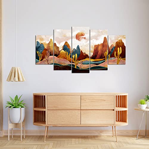 Klvos Abstract Mountain Canvas Wall Art Large Nature Scenery Wall Decor Sunrise Desert Cactus Wilderness Minimalism Rustic Landscape Picture Print Artwork For Living Room Bedroom Office Home Decor #TOP1