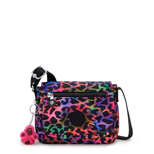 Kipling Mini bolsa tiracolo estampada Sabian, Selva arco-íris, 7.75''L x 5.75''H x 3.25''D