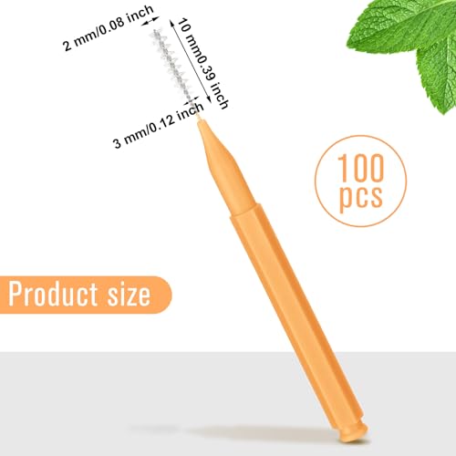 Image of Patelai 100 Pieces Braces Dental Brush for Cleaner Interdental Toothpick Dental Tooth Flossing Head Oral Hygiene Flosser Toothpick Cleaners Tooth Tool(Orange,Ideal Size)