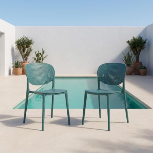 Image of INNOWIN Casper Stackable Arm Chair | Accent Chair for Living Room Home, Bedroom, Cafe and Hotels | 3- Year Warranty | Set of 2 | Plastic | Peacock Blue