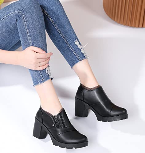 Dadawen Women's Casual Zipper Lace Platform Mid-Heel Square Toe Oxfords Dress Shoes Black Us Size 8 #TOP2