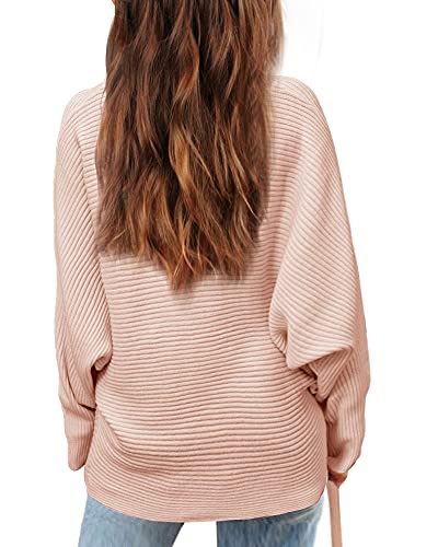 Mafulus Girl's Oversized Crewneck Sweaters Kids Batwing Long Sleeve Slouchy Chunky Cute Knit Pullover Jumper 5-14T Nude #TOP1