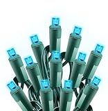 Wominoy 50ft 100 Counts Aqua LED Christmas Lights - Outdoor, Commercial Grade, Waterproof, Green Wire, Xmas, IP65, UL Listed