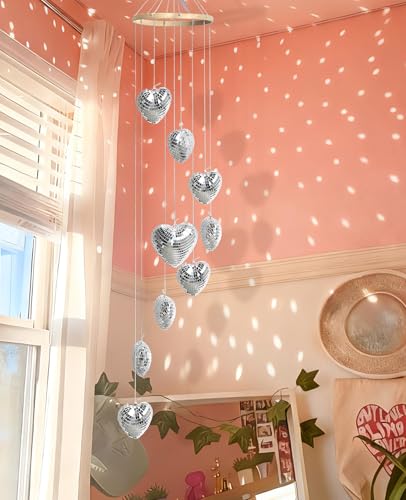 AceList Hanging Disco Ball Decor Heart-Shaped Sun Catcher, 35 Inch Handmade Light Reflecting Hanging Decor for Window, Indoor Room, Home Decor – Unique Sparkle Home Accent & Gift - Thumbnail 5