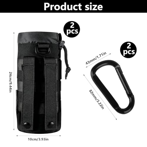 2 StkTaktisch Flaschenhalter, für Molle Trinkflaschenhalter Gürtel, Wasserflaschentasche, Tragbarer Rucksack Flaschenhalter Tasche mit Kordelzug, Camping Getränkehalter Gürtel + 2 Karabiner