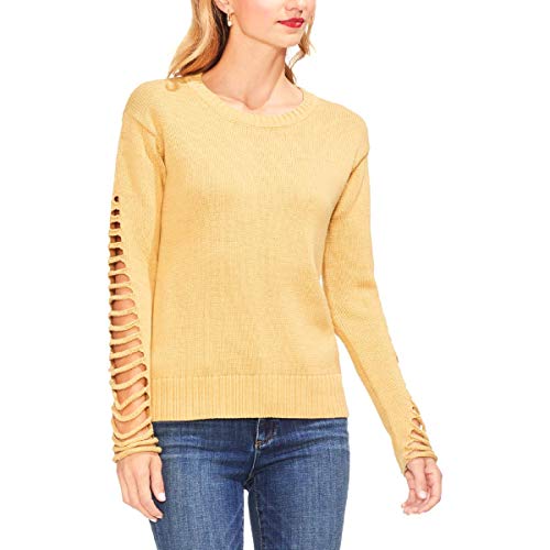 Vince Camuto Womens Lattice Sleeve Pullover Sweater, Yellow, Large