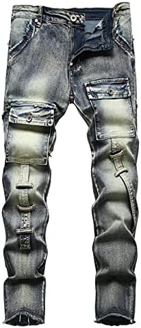 Woovitpl Moda da Uomo Semplice Jeans da Lavoro Jeans retrò Slim Dritto  Elasticizzato a Comodi Pantaloni Nappa Blu 34 : Amazon.it: Abbigliamento