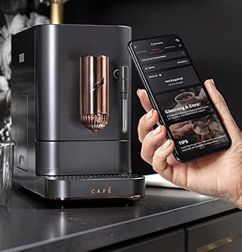 Cafe Affetto Automatic Espresso Machine + Milk Frother | Built-In & Adjustable Espresso Bean Grinder | One-Touch Brew in 90 Seconds | Matte Black, 1.2 Liter, (C7CEBBS3RD3)