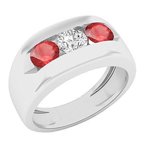 Dazzlingrock Collection 14K 5 Mm Round Ruby & Diamond Men's Channel Set 3 Stone Wedding Band, White Gold, Size 12.5 #TOP29