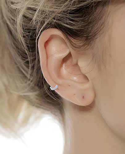 Tornito 10Pcs Nose Ring Hoop Paved Flower Leaf Feather Cz Cartilage Earrings Nose Piercing Jewelry For Women Men Silver Tone 20G #TOP3