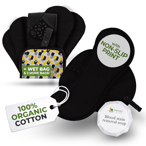 Serviettes hygiéniques lavables bio flux léger lot de 6 protections coton taille S+M pour femmes