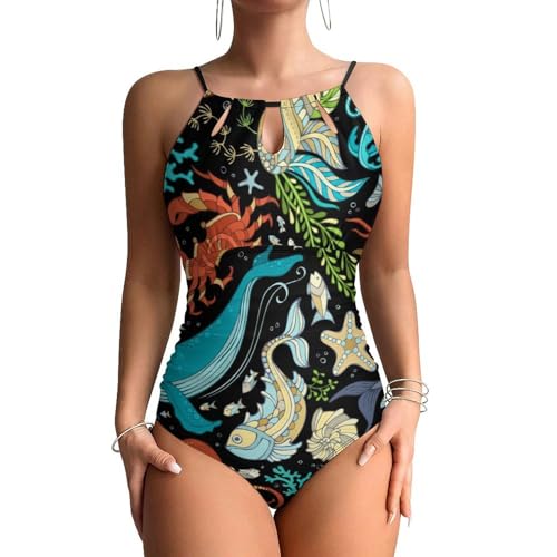 Maillot de bain une pièce femme contrôle ventre monokini beachwear biologie marine
