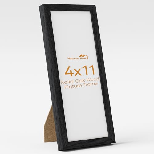 Image of 4x11 Picture Frame,Solid Oak Wood 4 inchx11 inch Photo Frame, Black Color Tempered Real Glass 4 by 11 Wooden Frames with No Mat,11x4 Picture Frames for Wall or Tabletop Display